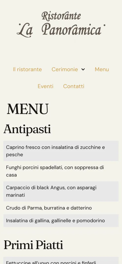 La Panoramica: Il menu, leggibile da telefono