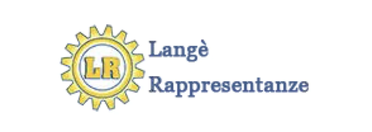 Langé Rappresentanze: Il logo vecchio: ingranaggio con sfumature e font datato, poco leggibile da piccolo.